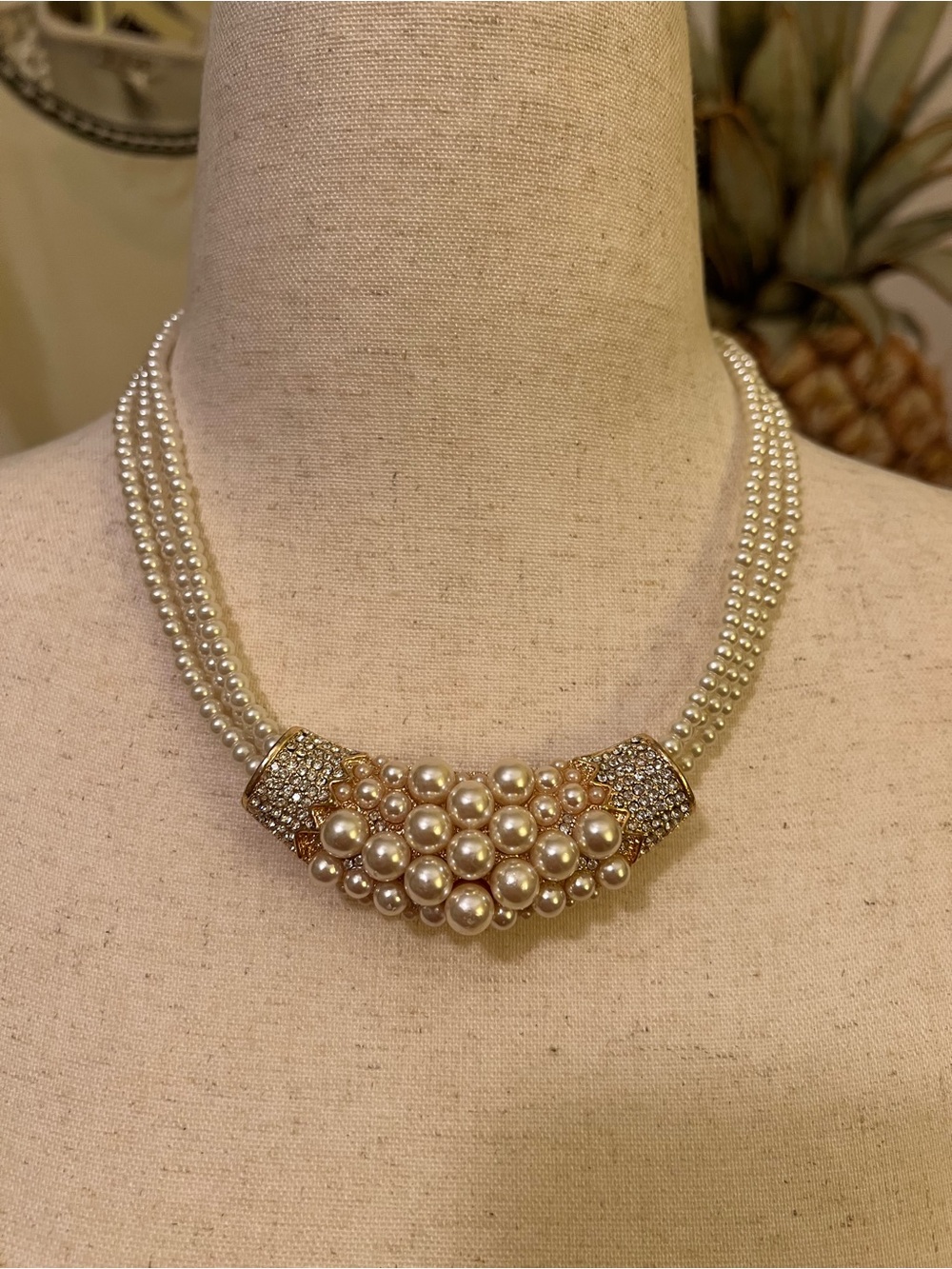 Pearl & Crystal Statement Necklace - Gold Tone by Charming Charlie